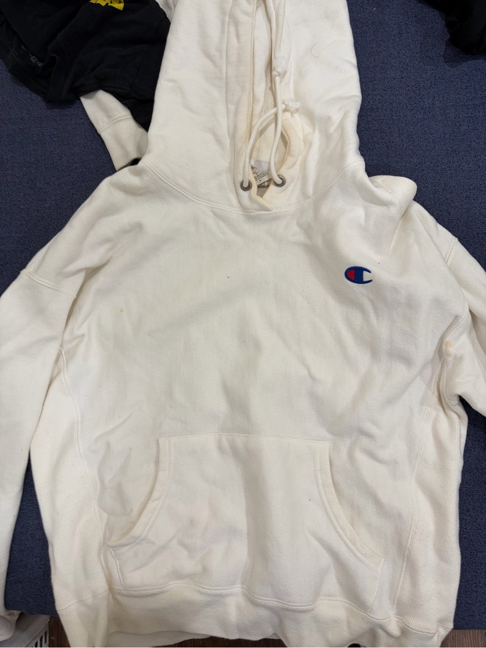 Champion Cream Hoodie with Small Embroidered C Patch
